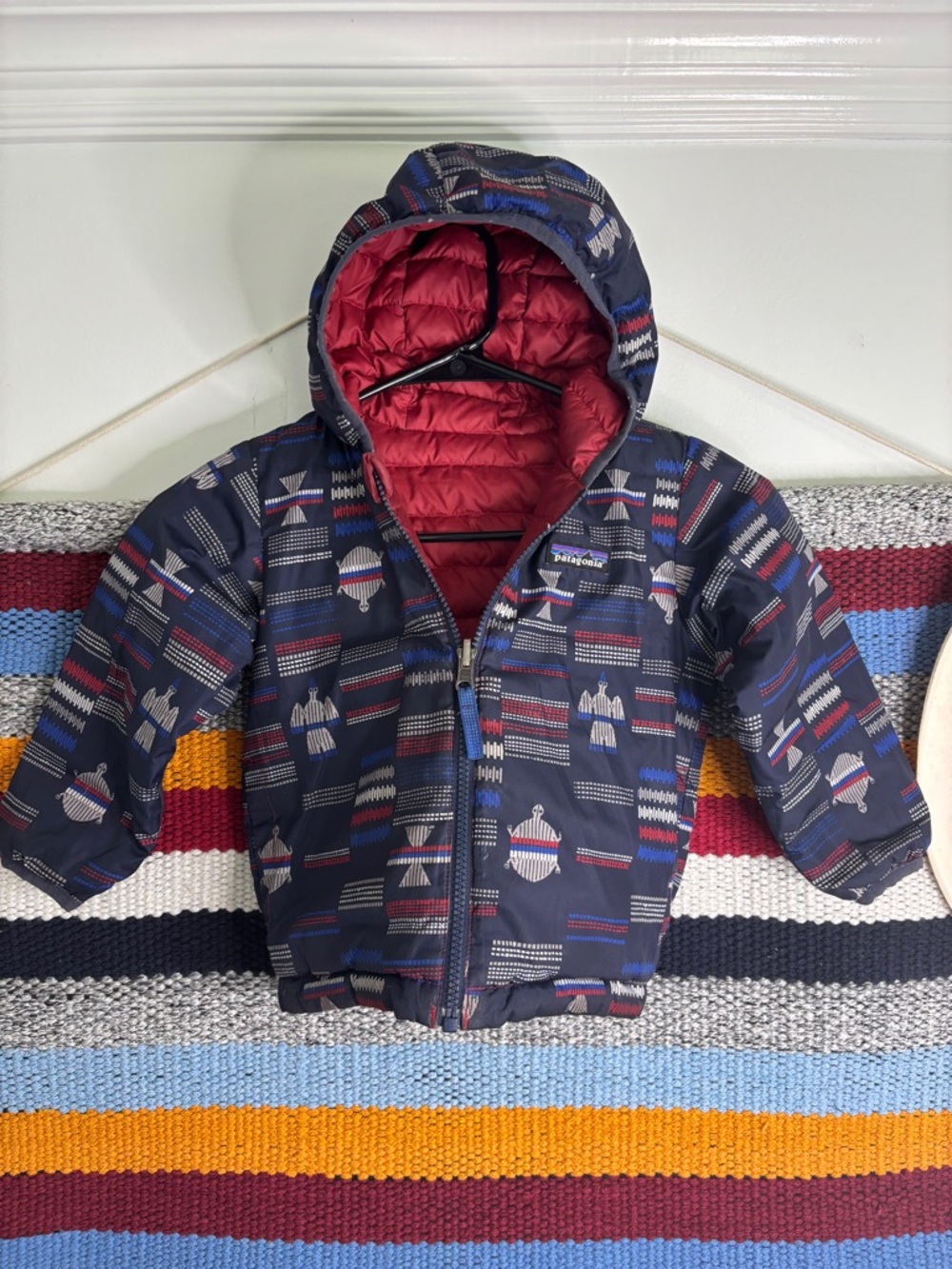 Patagonia Navy Kids Puffer Jacket with Red Lining
